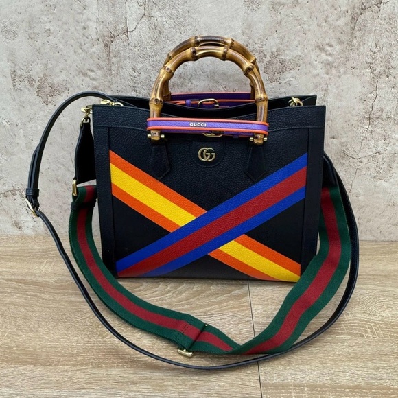GUCCI Black/Multicolor
Leather Lunar New Year Medium Diana Bamboo Handle Bag - Picture 2 of 6